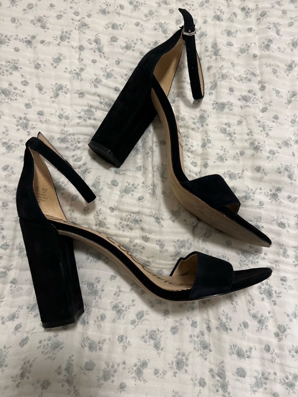Sam Edelman Black Suede Block Heel Ankle Strap Sandals